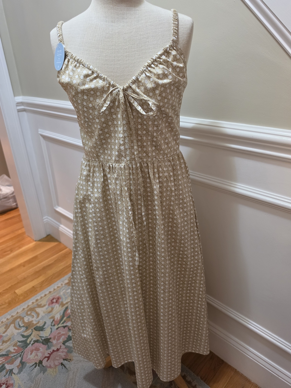 Hill House Home Juliana midi dress in sand basketweave cotton Large